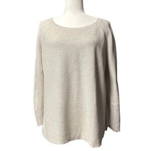 Eileen Fisher Organic Cotton Knit Sweater Oatmeal Beige Scoop Neck XL Raglan